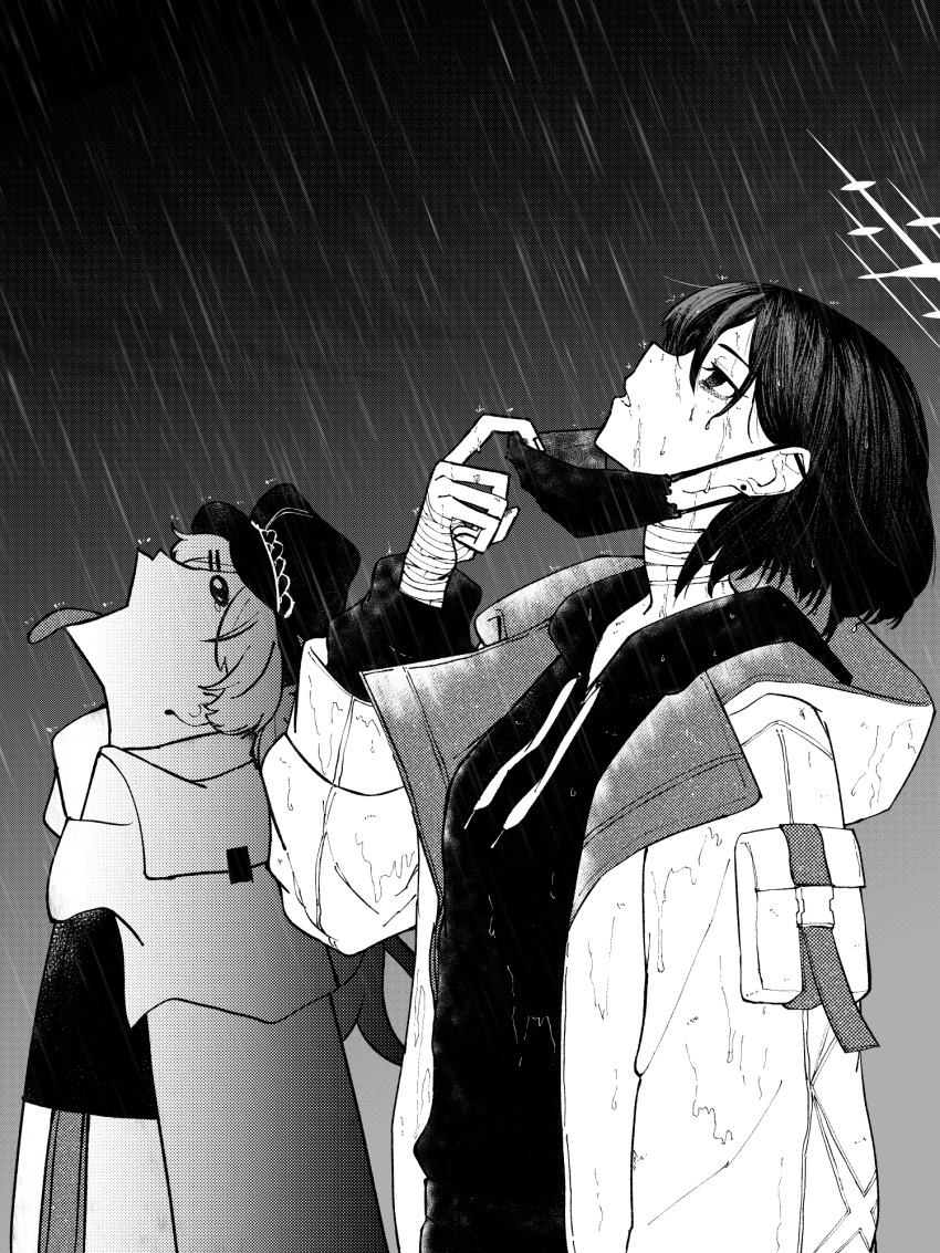 safebooru-2girls-bandaged-arm-bandaged-neck-bandages-black-hoodie