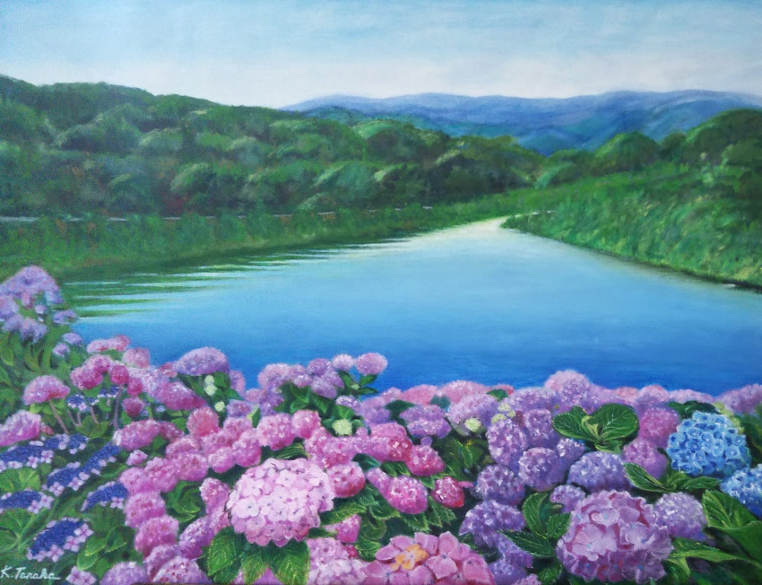 Hydrangea Covered Rivers Safebooru - blue sky flower grass highres hydrangea kei52415743 ...