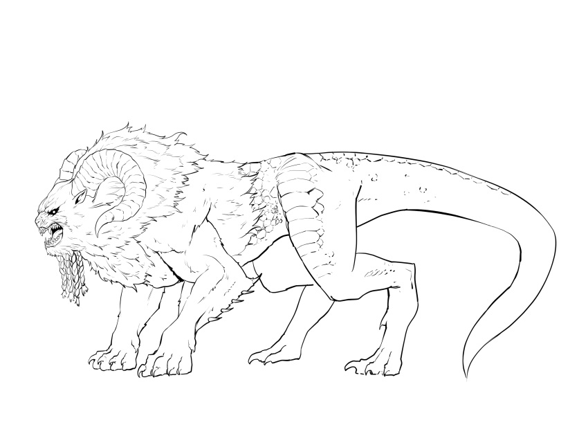 Safebooru - absurdres chimera claws commentary request greyscale