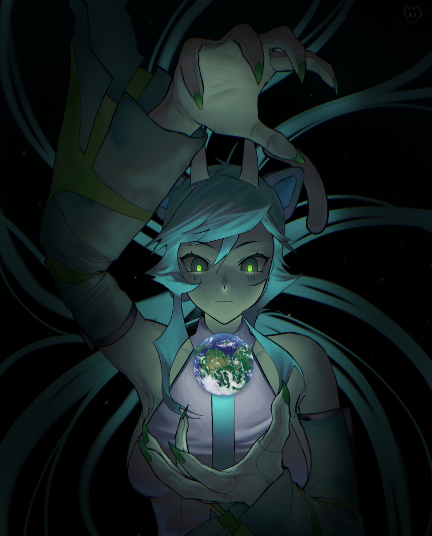 Safebooru - 1girl absurdres alien animal ears antennae aqua hair ...