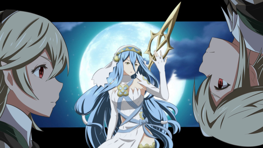 Safebooru - 1boy 2girls azura (fire emblem) blue hair commentary ...