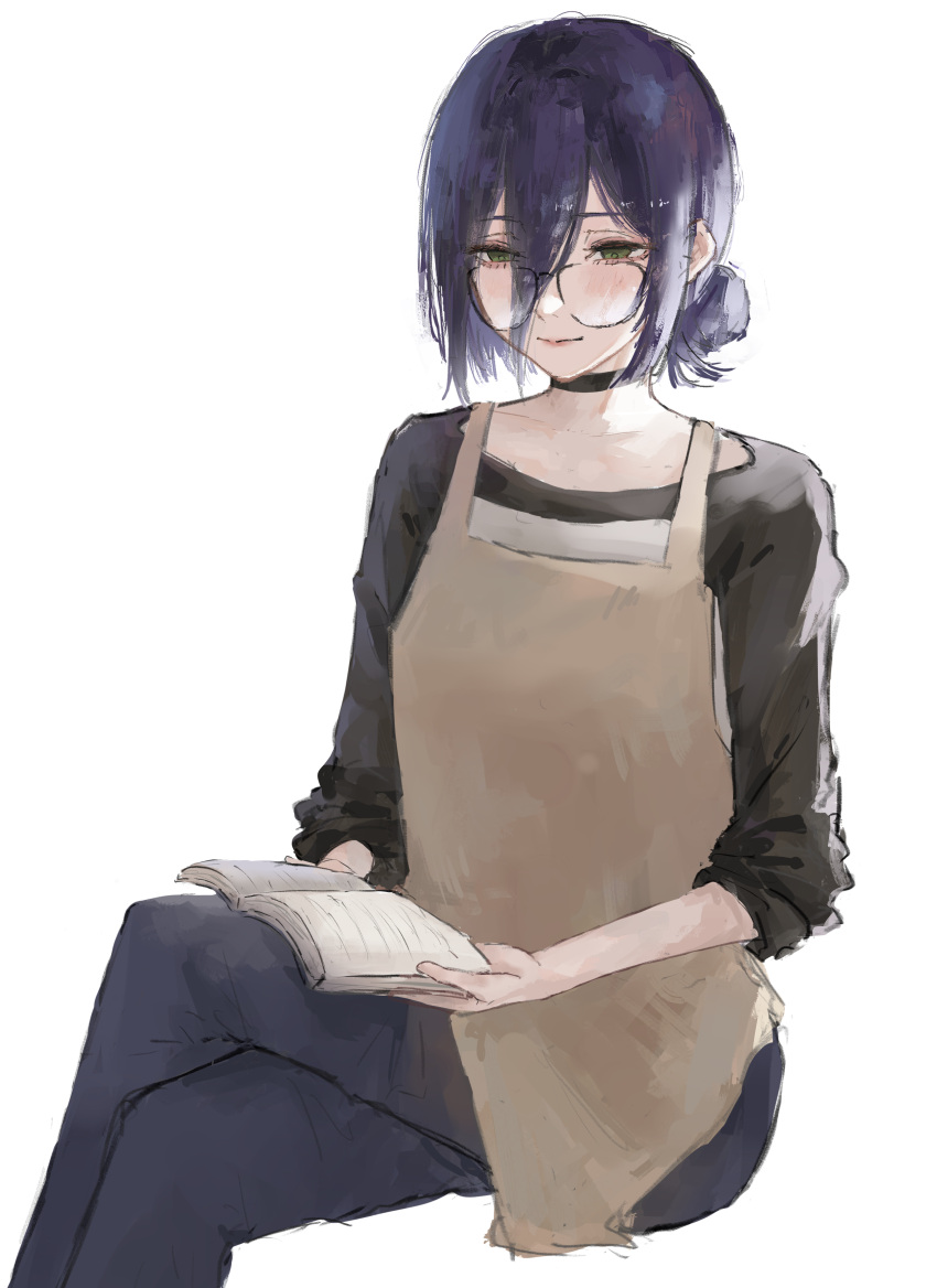 Safebooru 1girl Absurdres Apron Black Sleeves Blue Pants Book Brown safebooru-1girl-absurdres-apron-black-sleeves-blue-pants-book-brown
