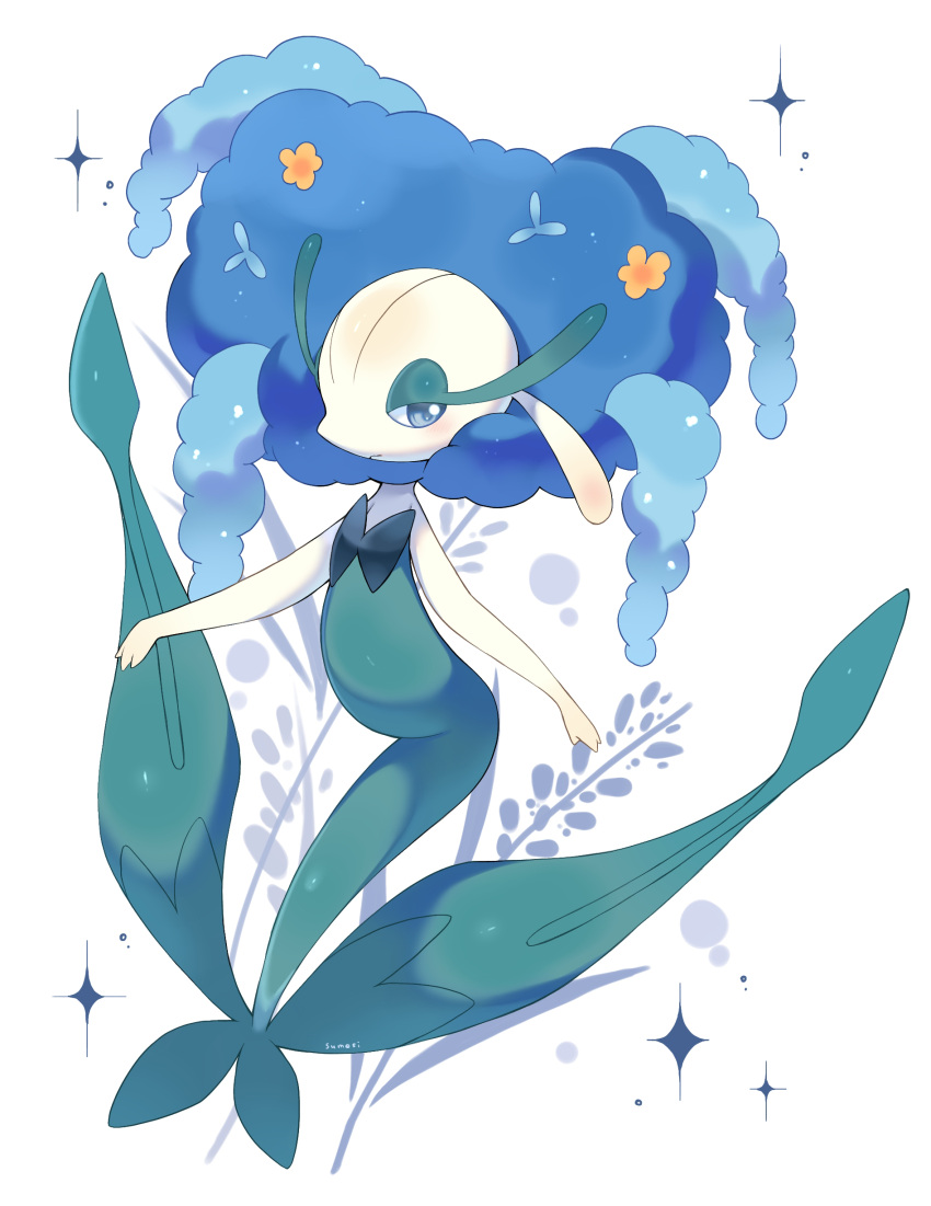 Safebooru - absurdres arms at sides blue eyes blue flower commentary ...