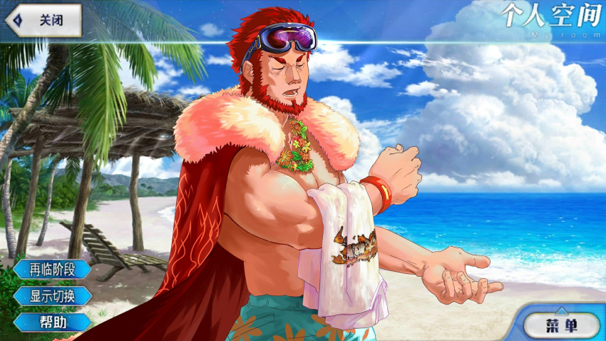 Safebooru - 1boy alternate costume bara bare chest beach beard ...