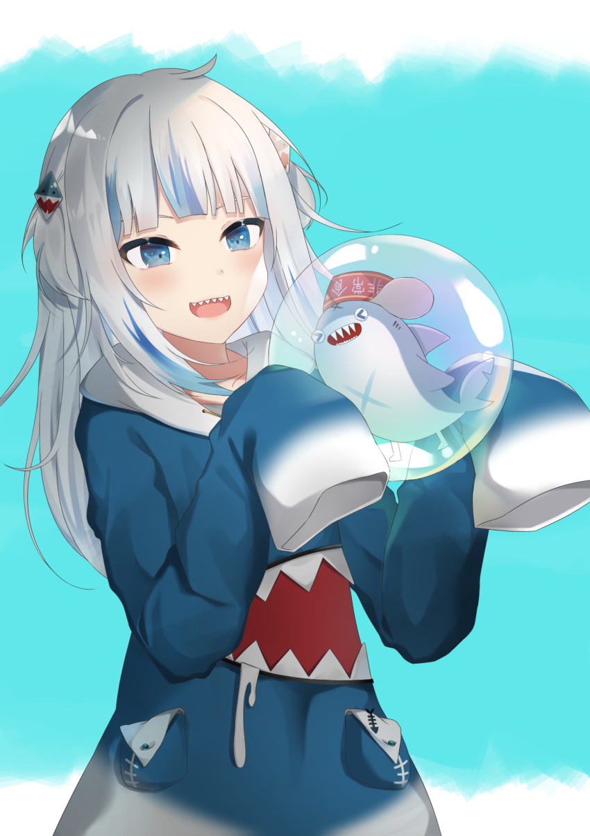 Safebooru - 1girl animal hood atora bangs blue eyes blue hair blue ...