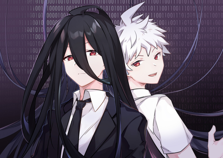 ...dangan_ronpa_3 formal hair_between_eyes hand_up highres hinata_hajime ja...