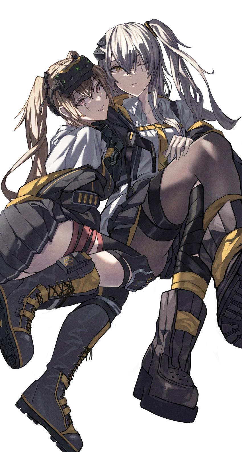 Safebooru - 2girls absurdres black jacket boots brown eyes brown hair ...