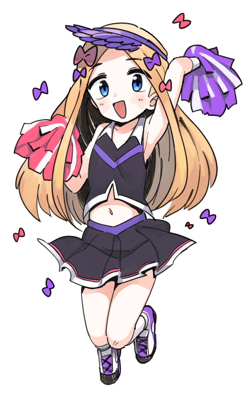 ...hair_bow hand_up highres holding holding_pom_poms kneehighs lakilolom lo...