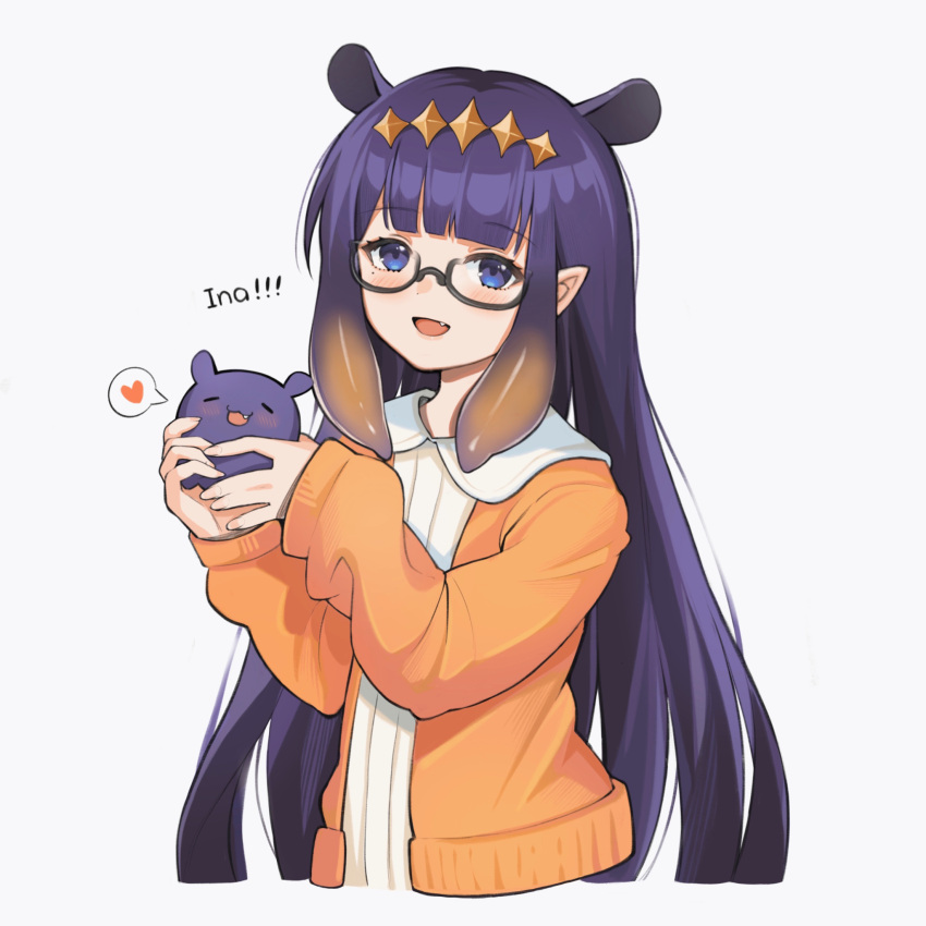 Safebooru - blue eyes casual fang glasses hair ornament heart highres ...