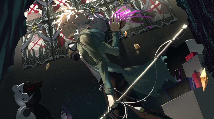 ...(series) dangan_ronpa_2:goodbye_despair from_side gas_mask green_coat hi...