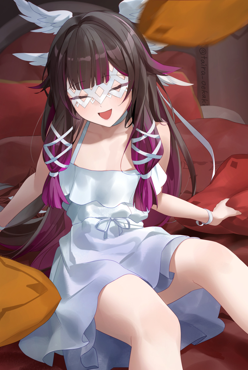 Safebooru - 1girl absurdres bare shoulders bed black hair blush bow ...