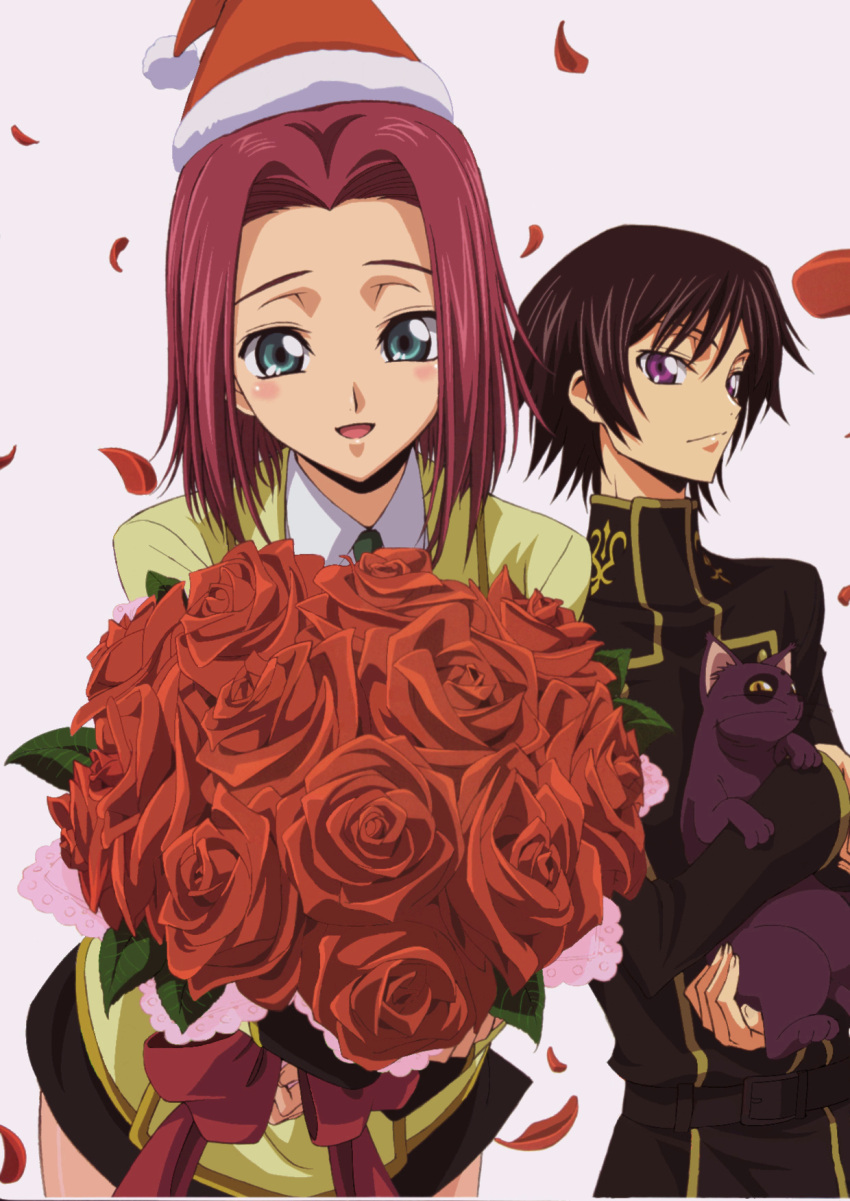 Safebooru - blush bouquet cat christmas code geass flower hat highres ...
