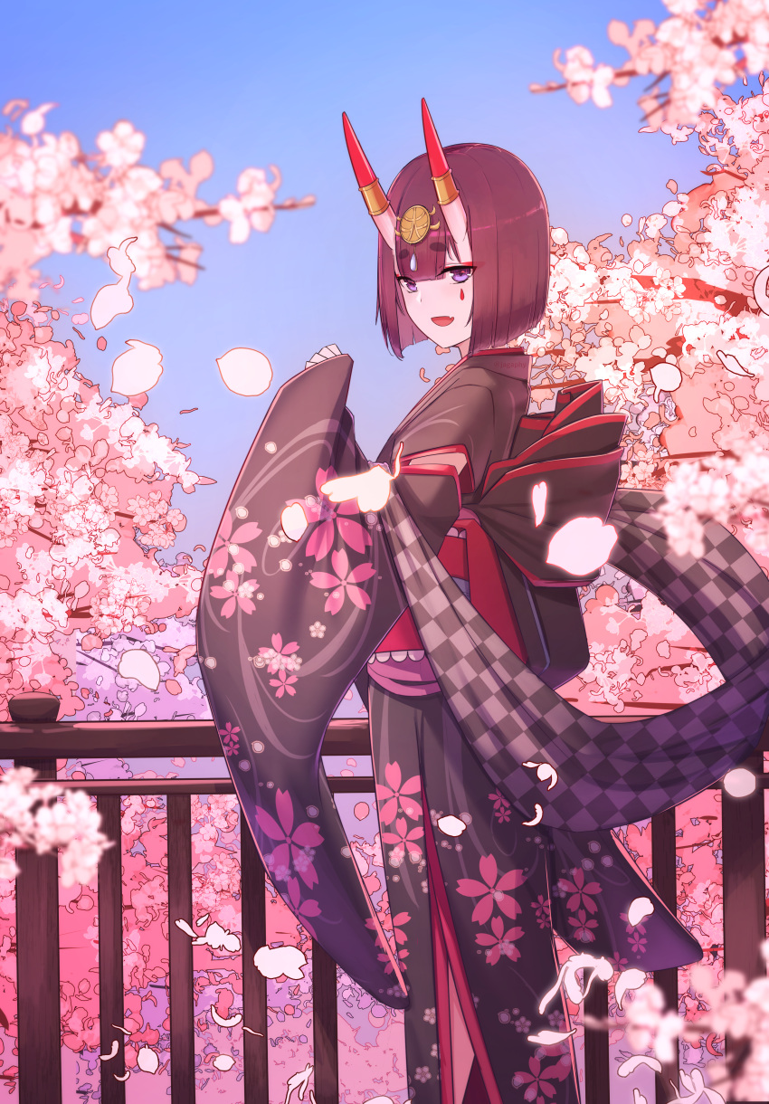 Safebooru - 1girl absurdres bangs black kimono bob cut breasts cherry ...