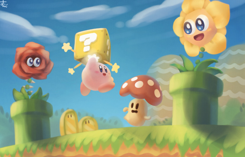 Safebooru - ? block blue sky cappy (kirby) clouds commentary request ...