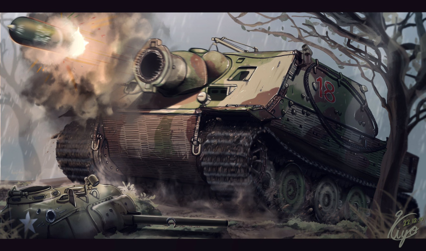 Stumrtiger Shell Safebooru - artillery shell bare tree broken cannon caterpillar tracks ...