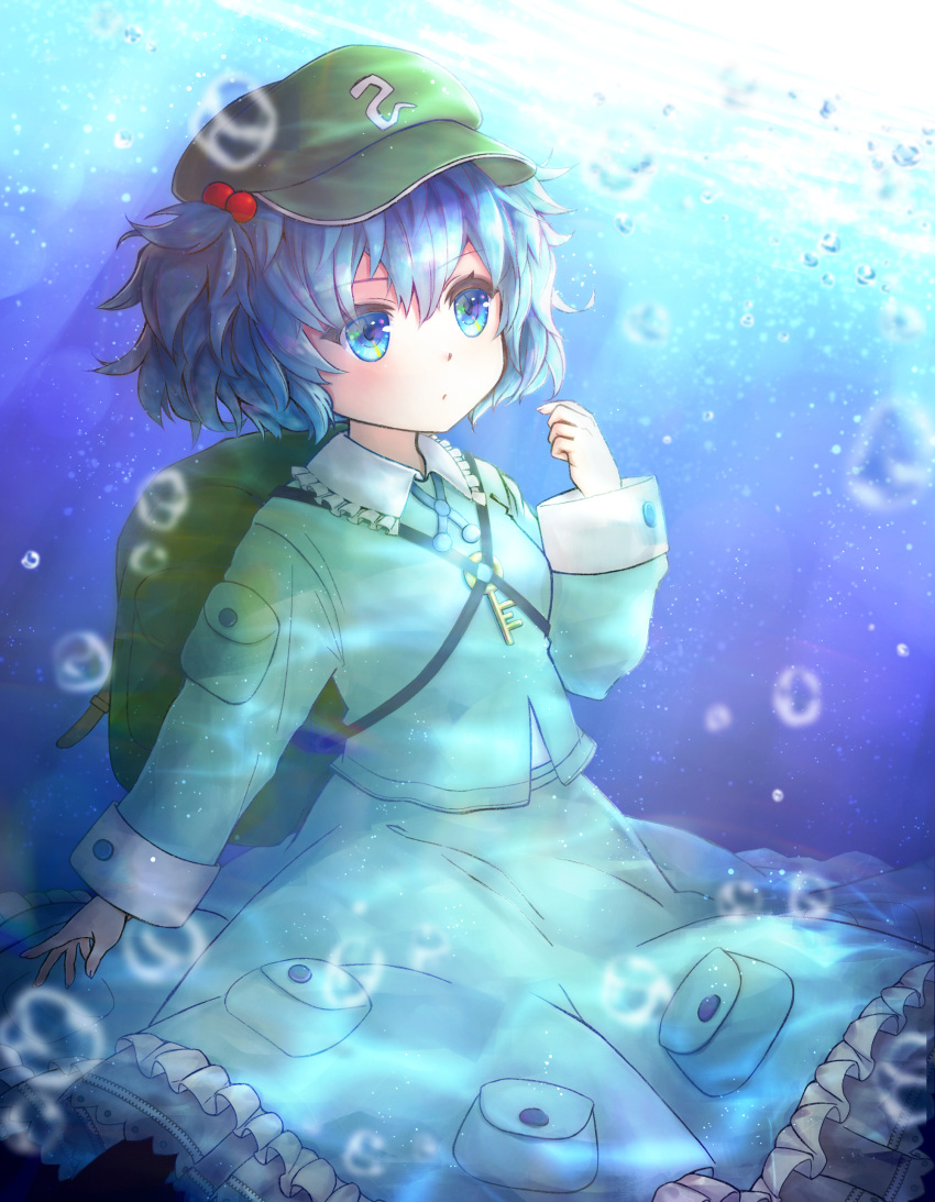 Safebooru - 1girl absurdres blue eyes blue hair blue shirt bubble ...