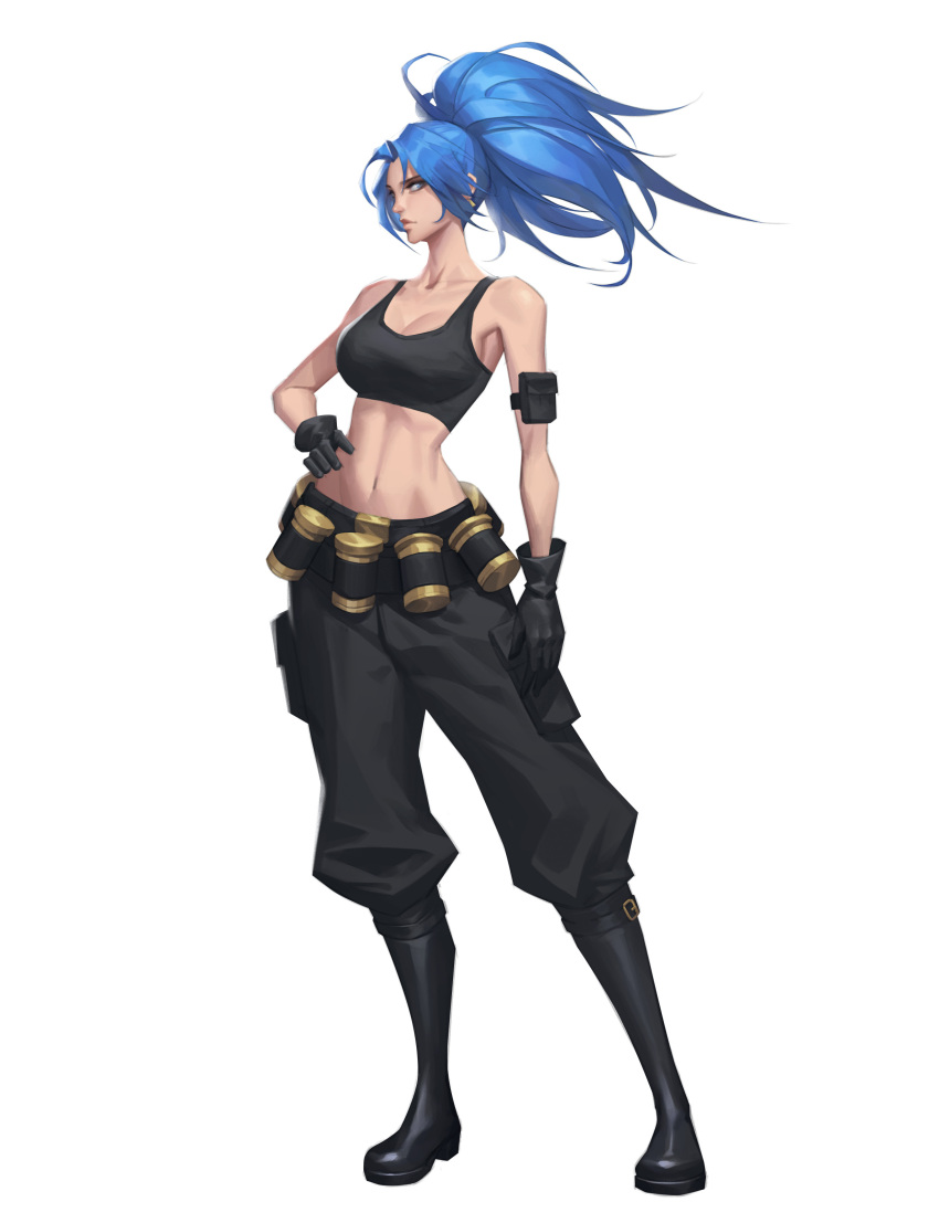 ...breasts cargo_pants earrings full_body gas_can gloves hand_on_hip highre...