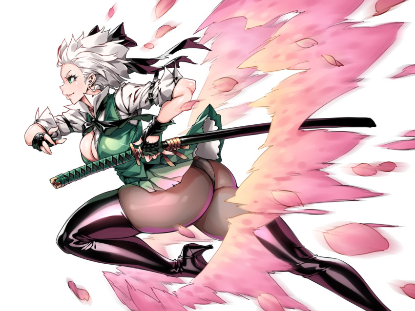 ...thigh-highs thigh_boots thighs touhou weapon white_hair yin-ting_tian.