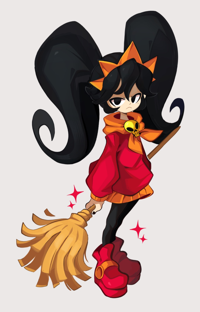 Safebooru 1girl Ashley Warioware Black Eyes Black Hair Black Legwear Black Nails Broom Dress 9088