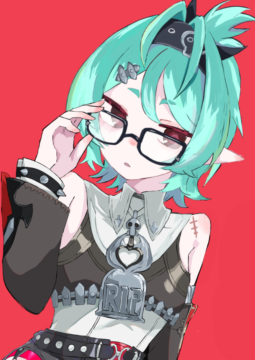 Safebooru - 1girl absurdres adjusting eyewear black-framed eyewear ...