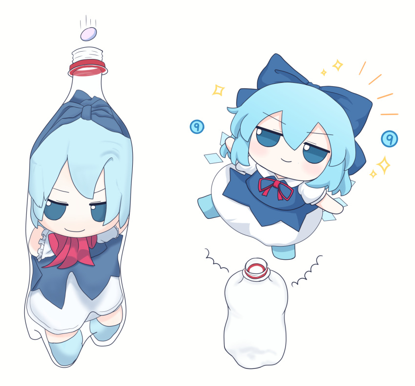 Safebooru - 1girl blue eyes blue hair bottle bow bowtie cirno ...