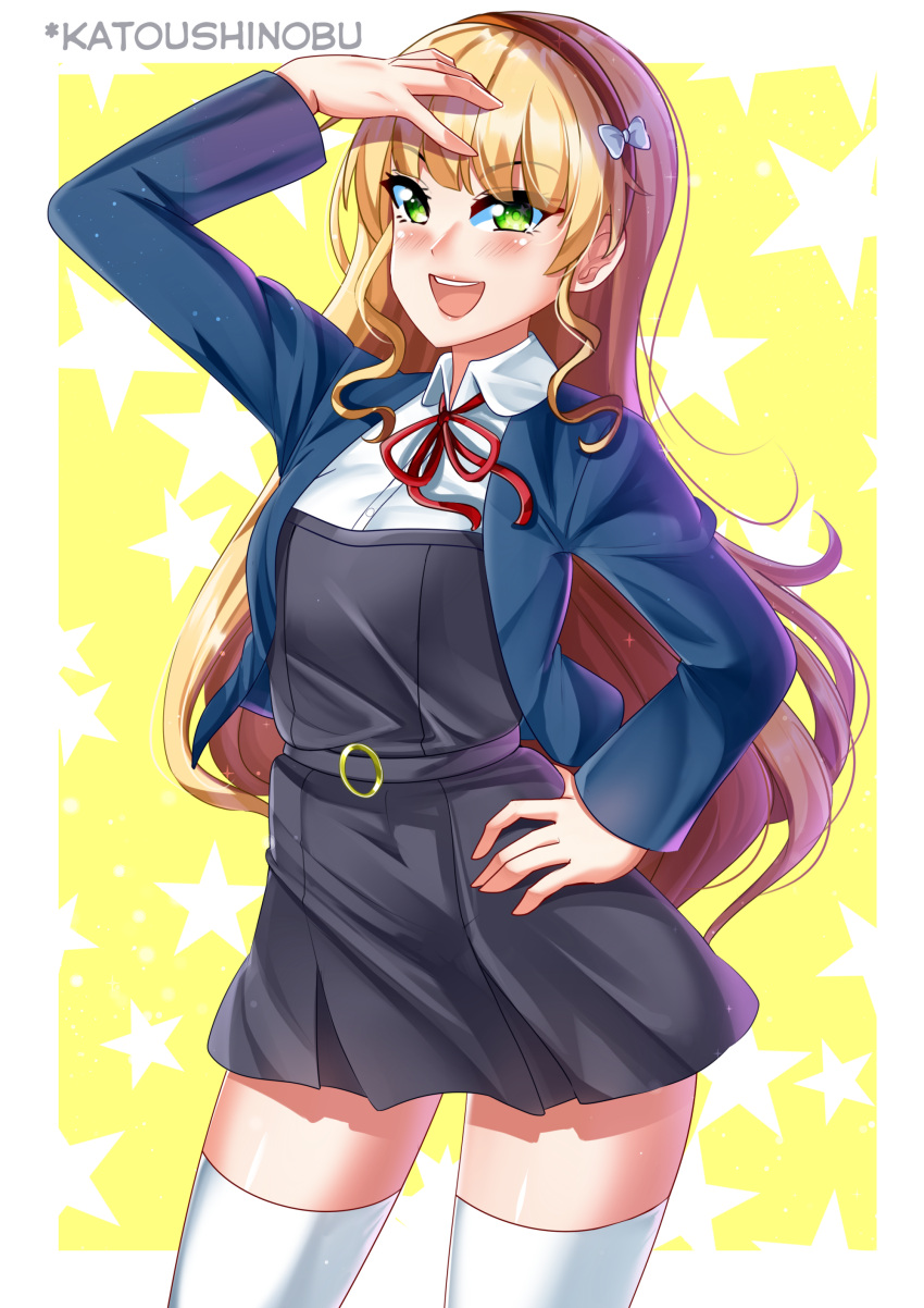 Safebooru 1girl D Absurdres Bangs Blonde Hair Blue Jacket Blunt Bangs Blush Bow Cowboy Shot 1840