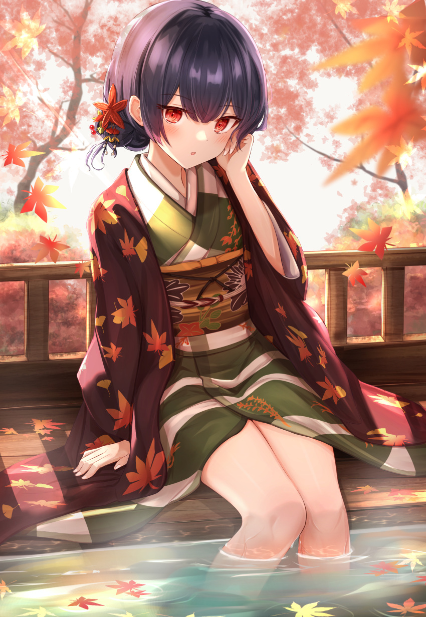 Safebooru 1girl Absurdres Autumn Leaves Bangs Black Hair Blush Brown Jacket Commentary Request 