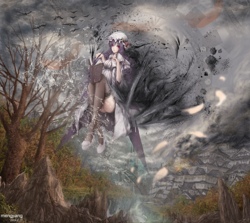 ...mansion mountain patchouli_knowledge purple_hair red_eyes scenery solo t...