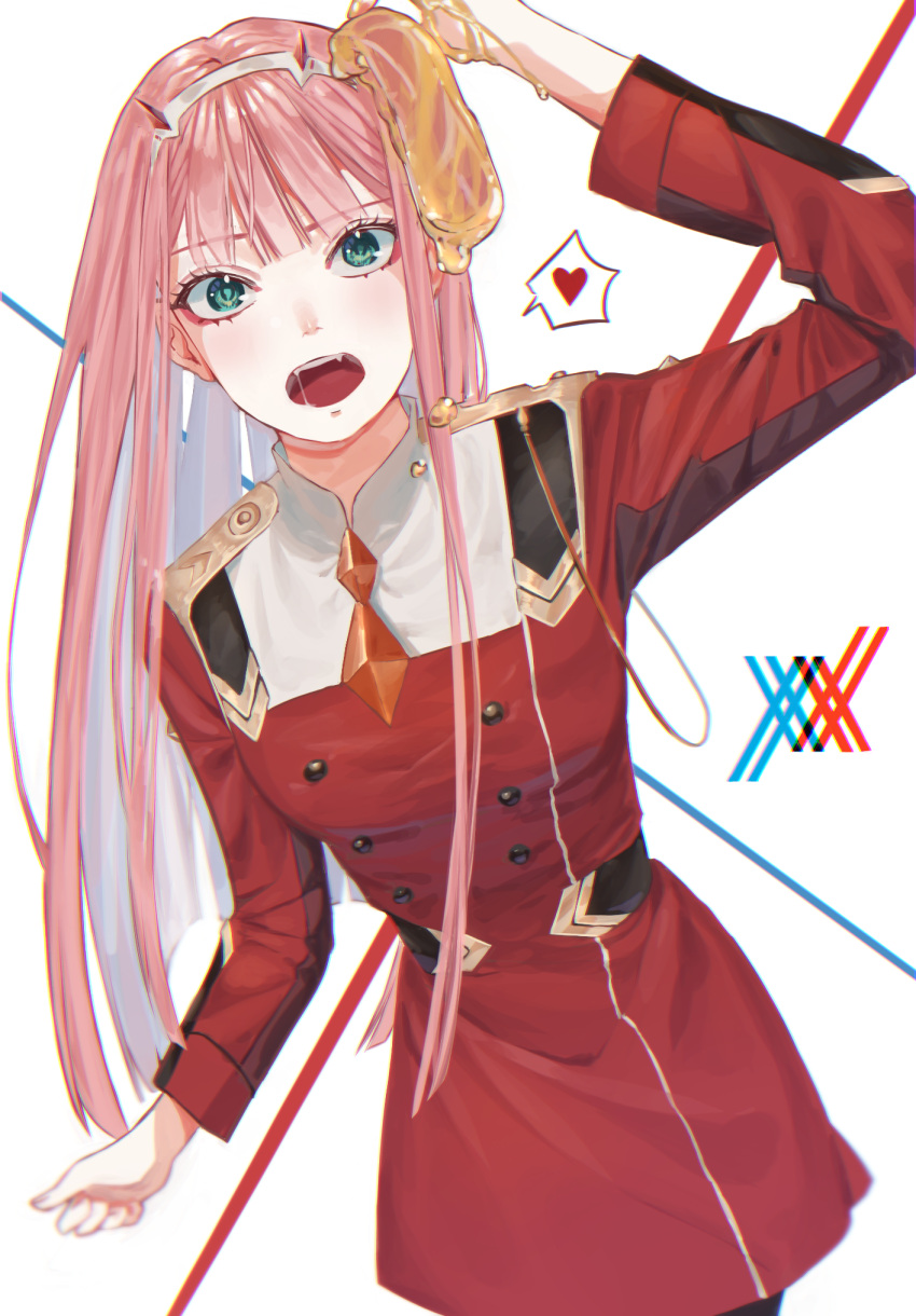 Safebooru 1girl Darling In The Franxx Food Green Eyes Hairband Heart Highres Holding Holding 