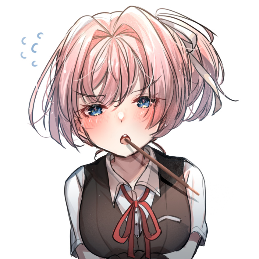 Safebooru 1girl blue eyes breasts dress shirt food grey vest kantai