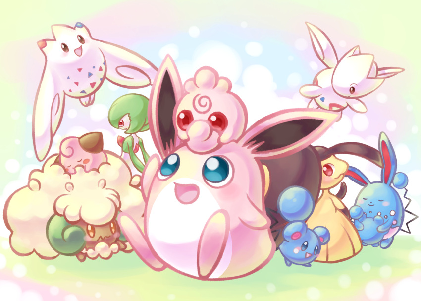 Safebooru - azumarill azurill black hair blonde hair blush cleffa ...