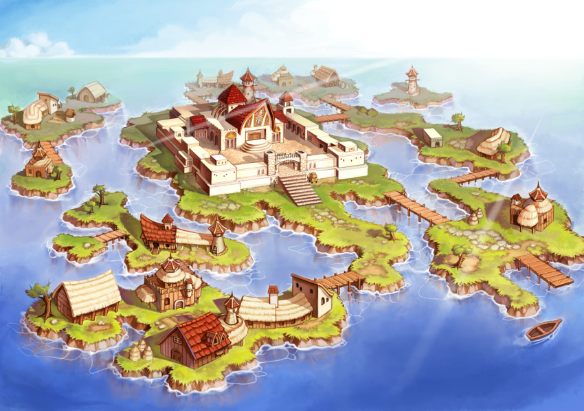 Safebooru - artist request blue sky bridge castle clouds from above ...