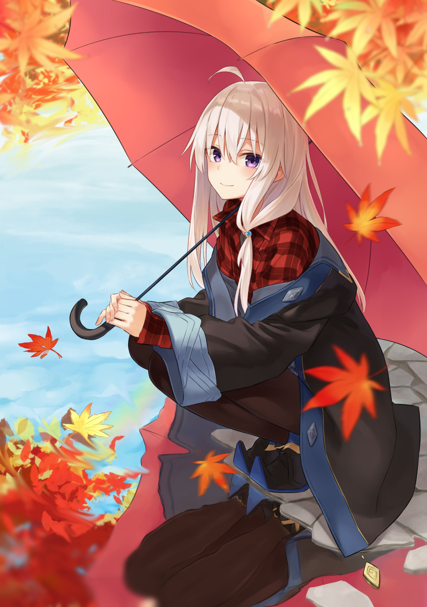 Safebooru 1girl Absurdres Ahoge Autumn Leaves Azuuru Bangs Black Coat 