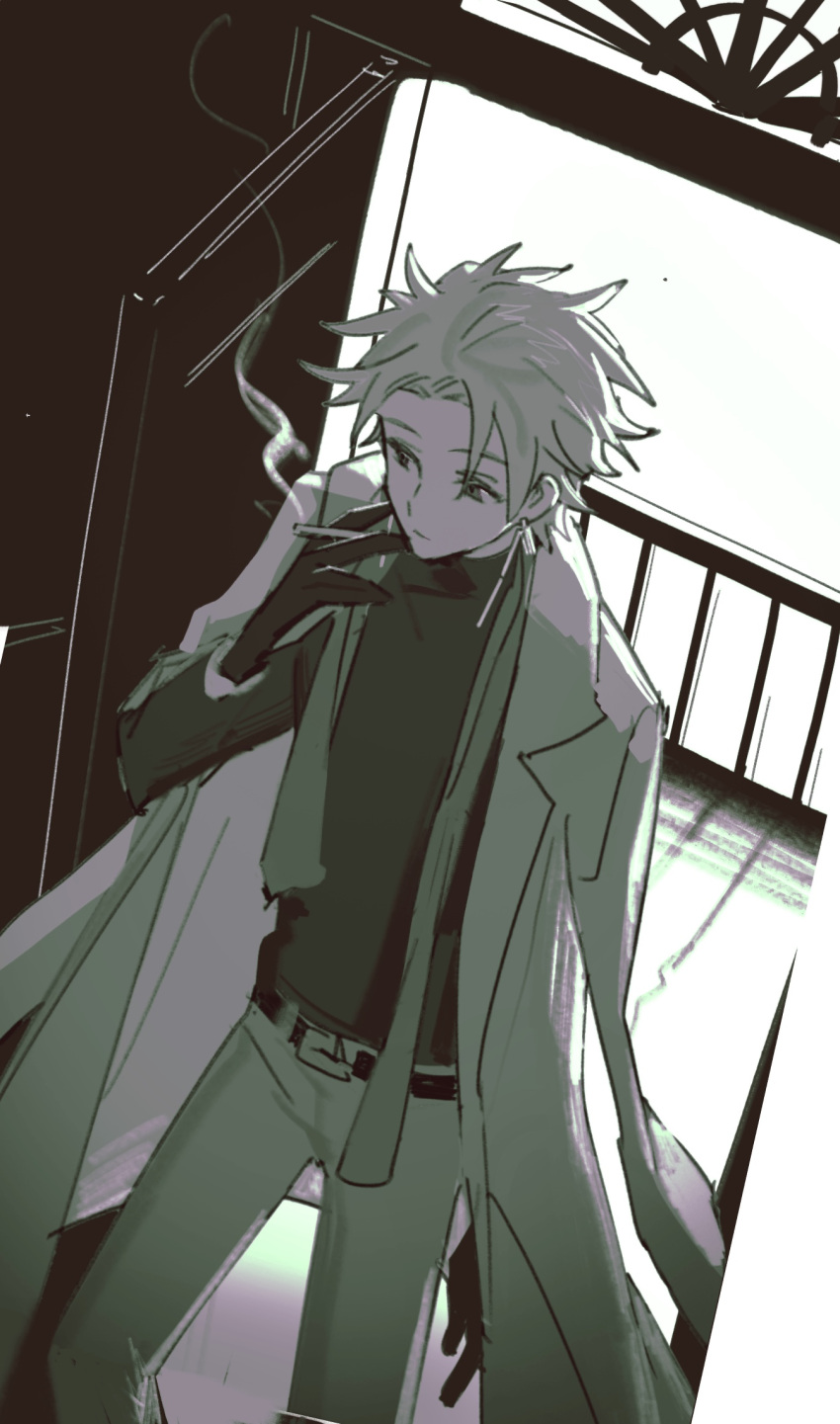 Safebooru - 1boy belt chinese commentary cigarette closed mouth coat ...