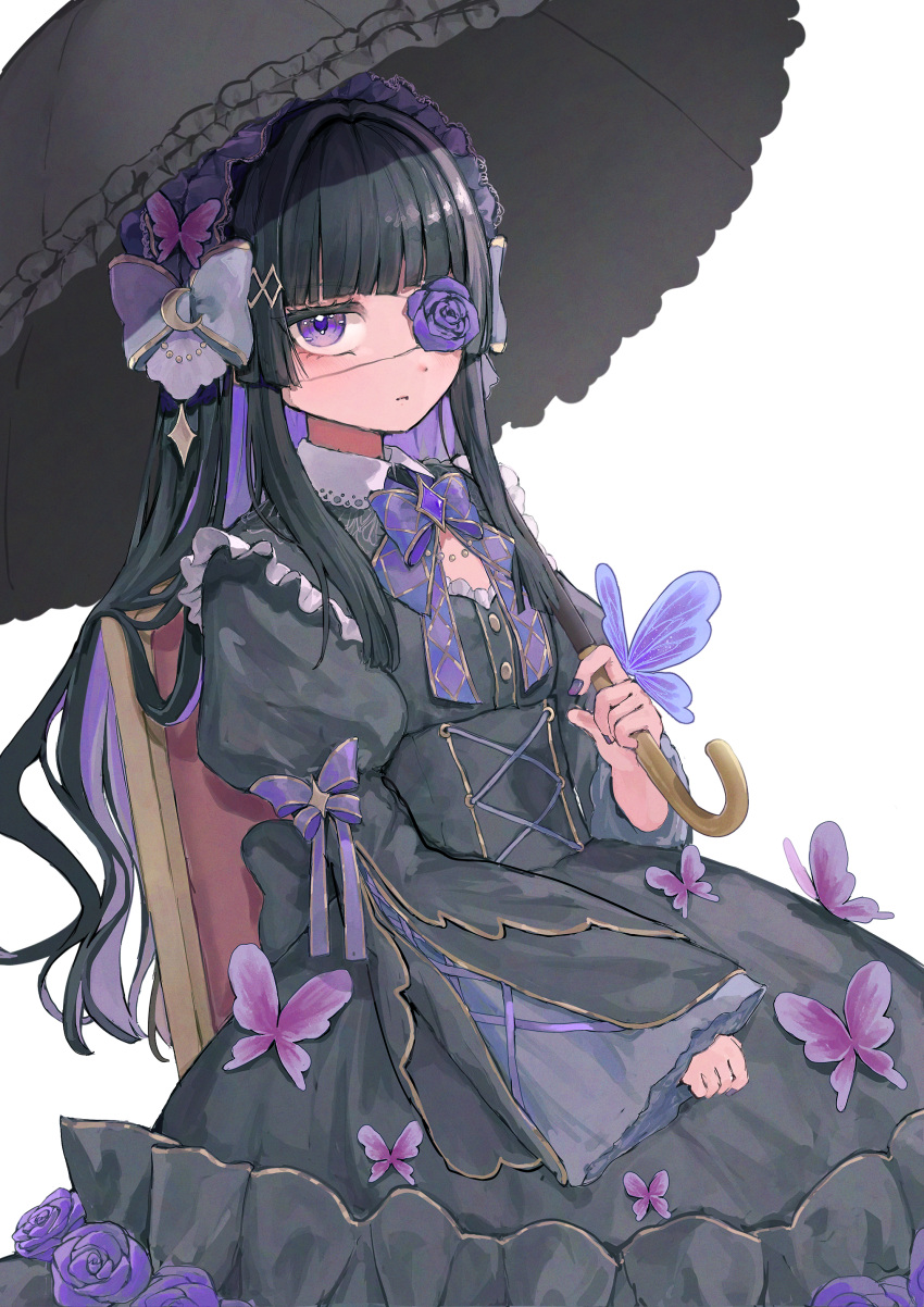 Safebooru - 1girl absurdres black dress black hair black umbrella blunt ...