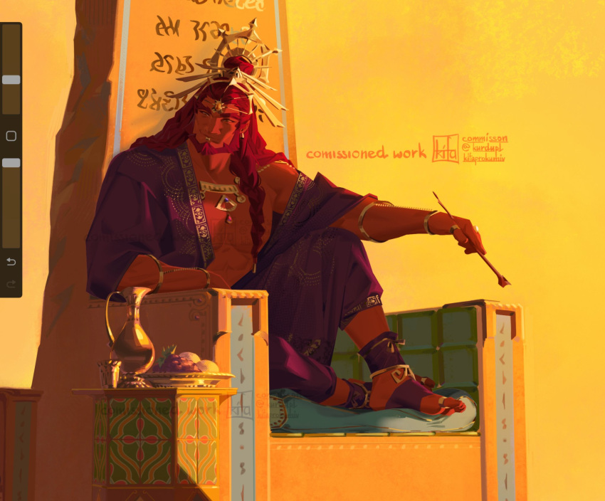 Safebooru - 1boy beard braid colored skin commission earrings facial ...