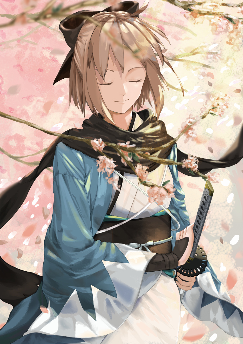 Safebooru - 1girl absurdres black ribbon black scarf blush cherry