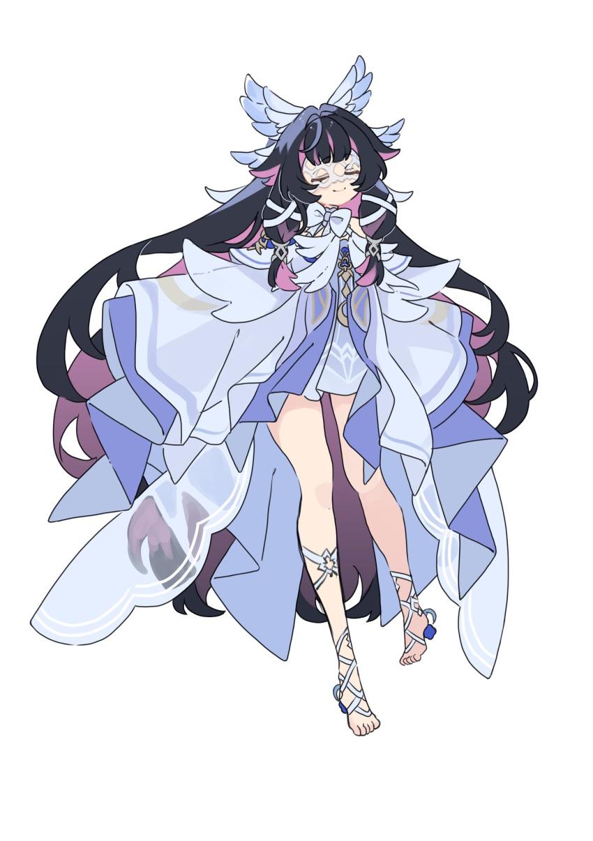 Safebooru - 1girl angel wings barefoot sandals (jewelry) black hair ...