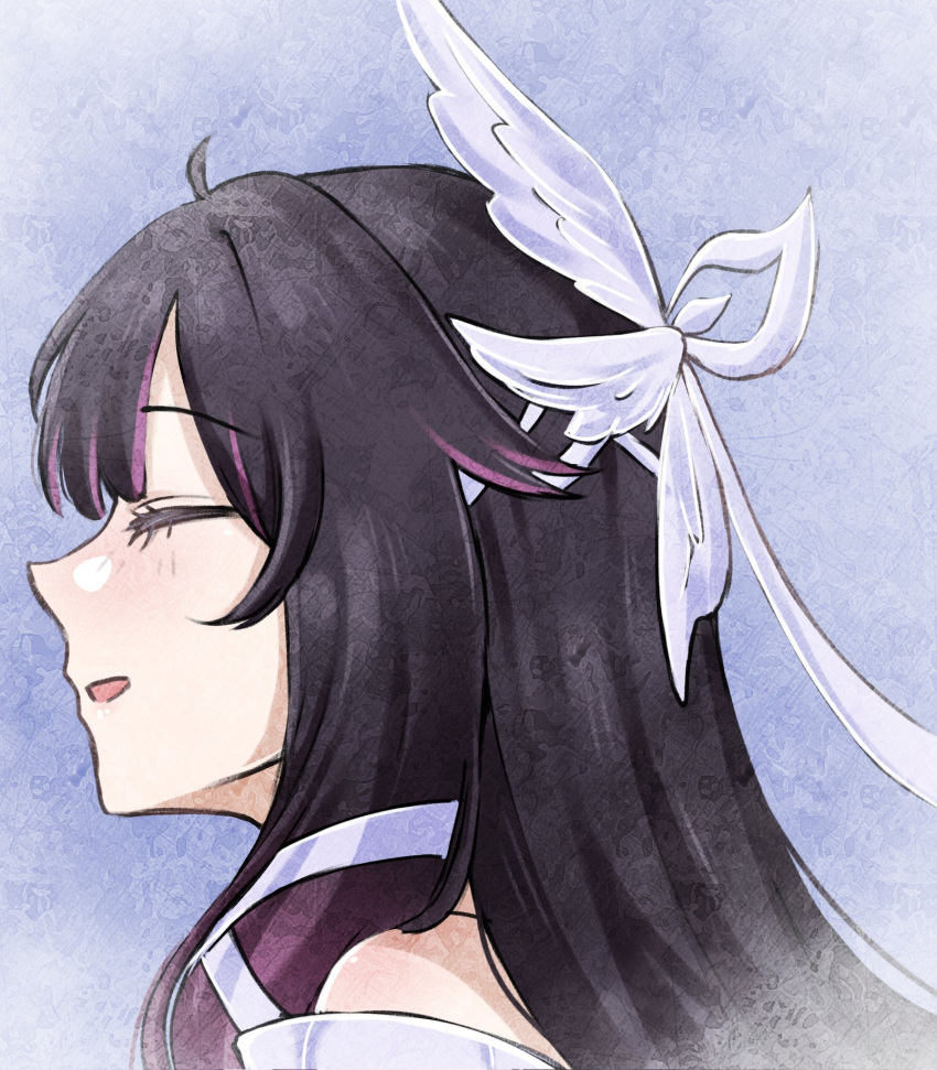 Safebooru - 1girl bare shoulders black hair blush closed eyes columbina ...