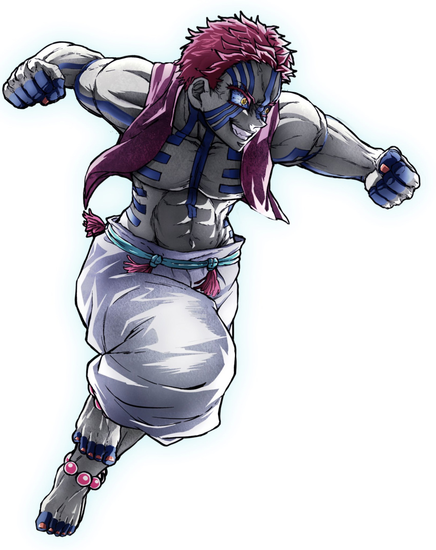 Safebooru - 1boy abs akaza (kimetsu no yaiba) backlighting barefoot ...