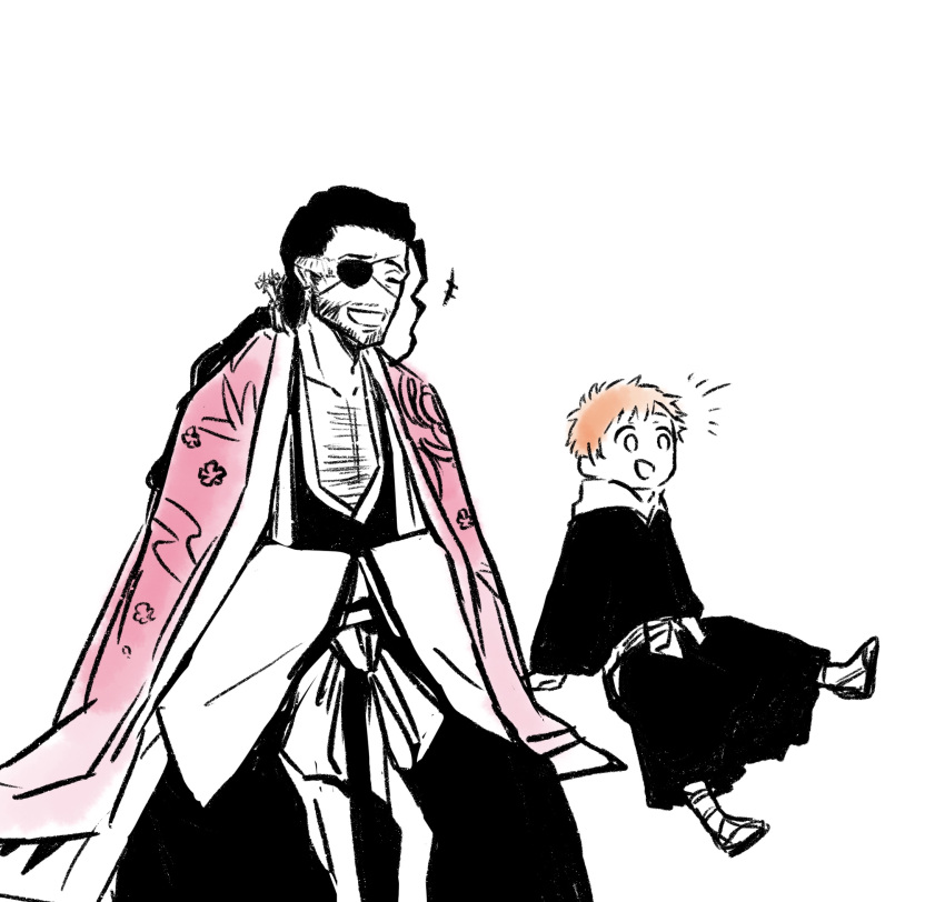 Safebooru 2boys black hair bleach bow choko egg closed eyes collarbone eyepatch floral print