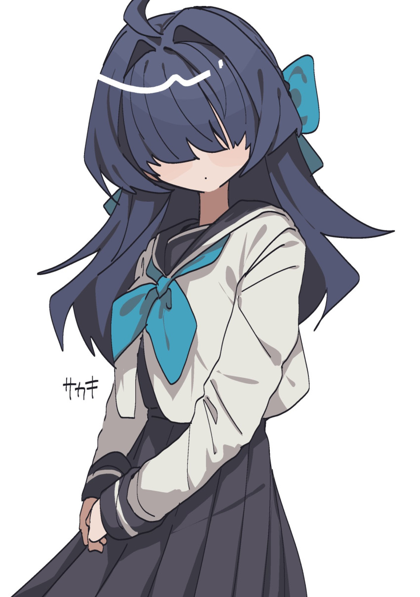 Safebooru - 1girl ahoge blue hair blush facing viewer hair over eyes ...