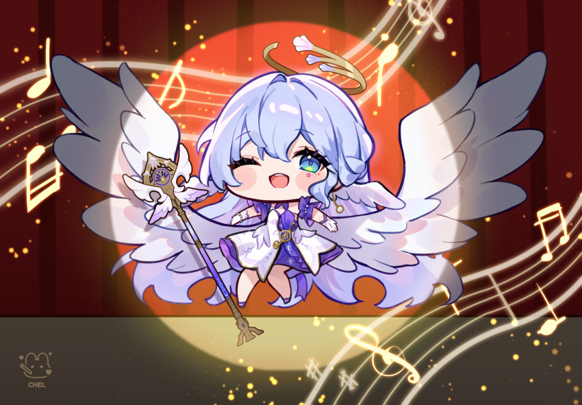 Safebooru - 1girl ;d beamed sixteenth notes blue dress blue eyes blue ...