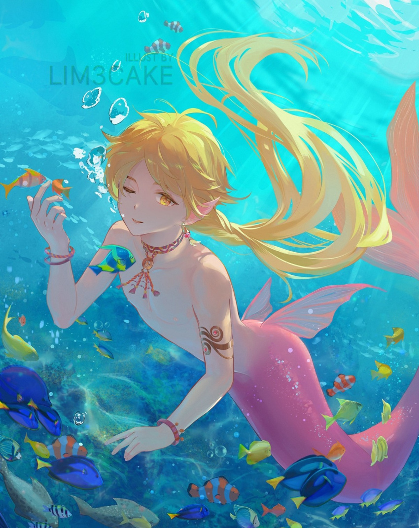 Safebooru - 1boy aether (genshin impact) blonde hair bracelet clownfish ...