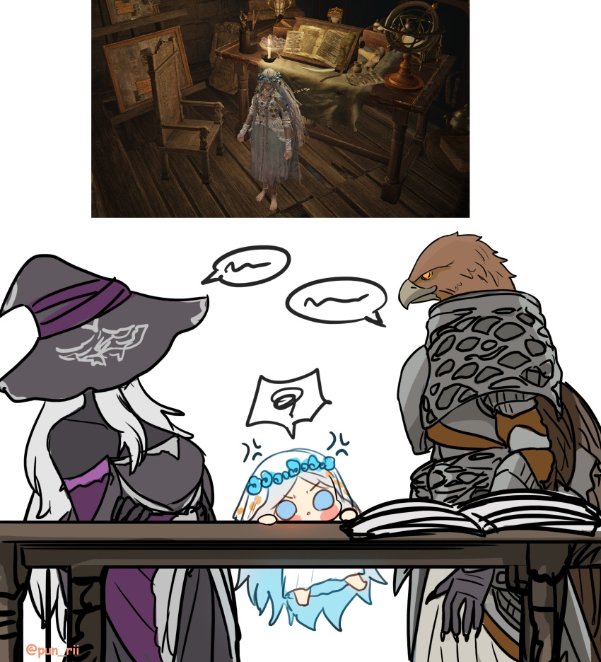 safebooru-1boy-2girls-absurdres-anger-vein-barefoot-bird-boy-black