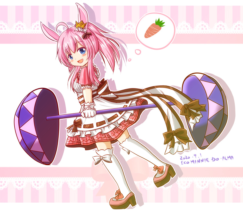 Safebooru - ahoge animal ears apron black ribbon blue eyes boots carrot ...