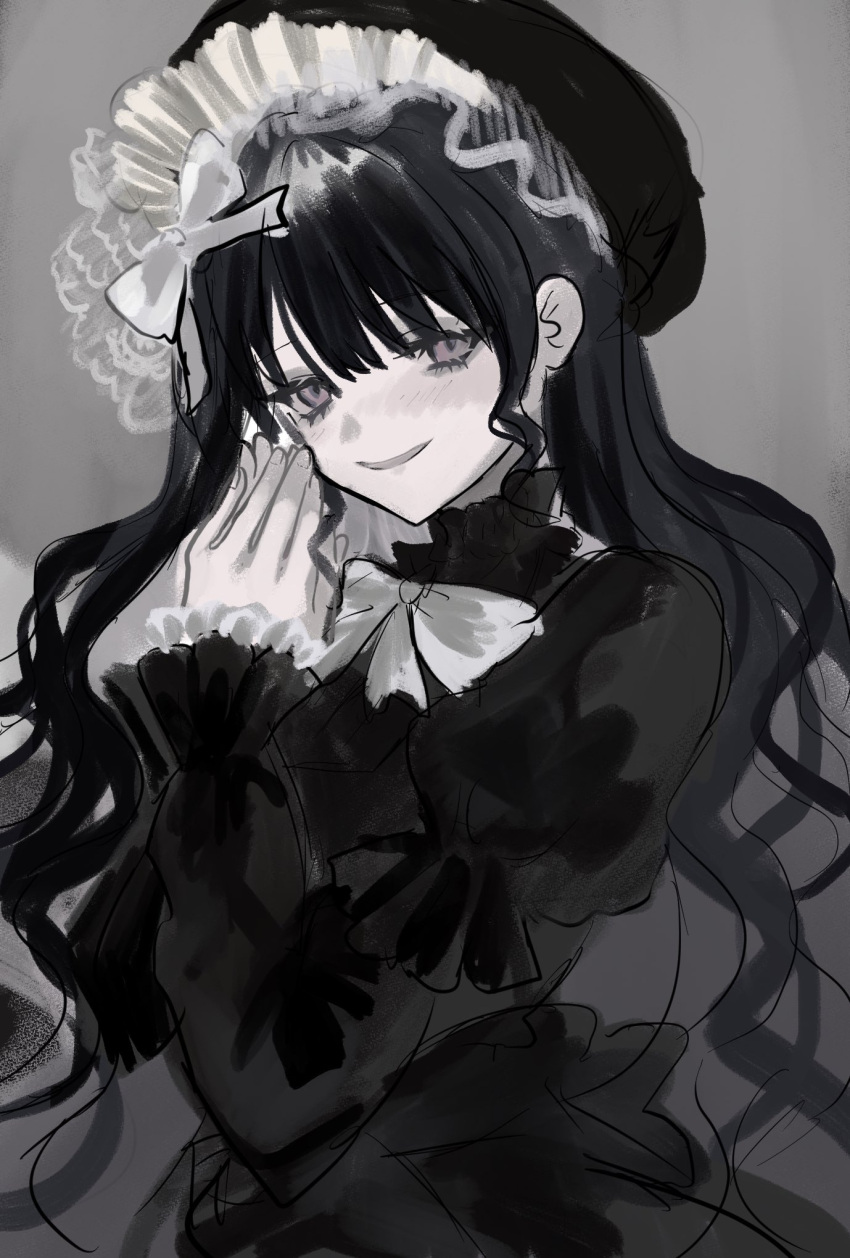Safebooru - 1girl akai ringo (eveyuno) black hair black headdress bow ...