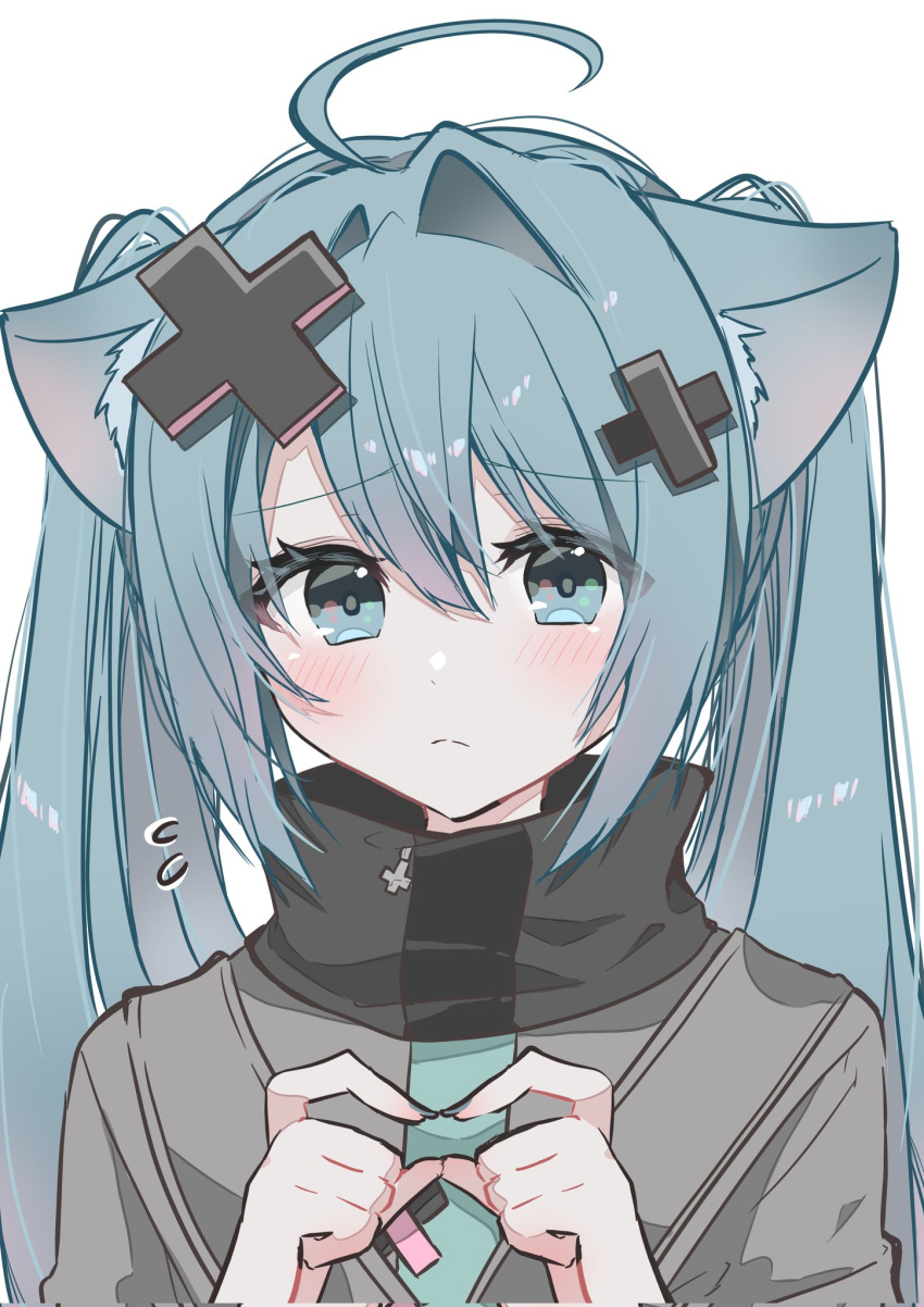 Safebooru - ahoge animal ears blue eyes blue hair cat ears cat girl ...