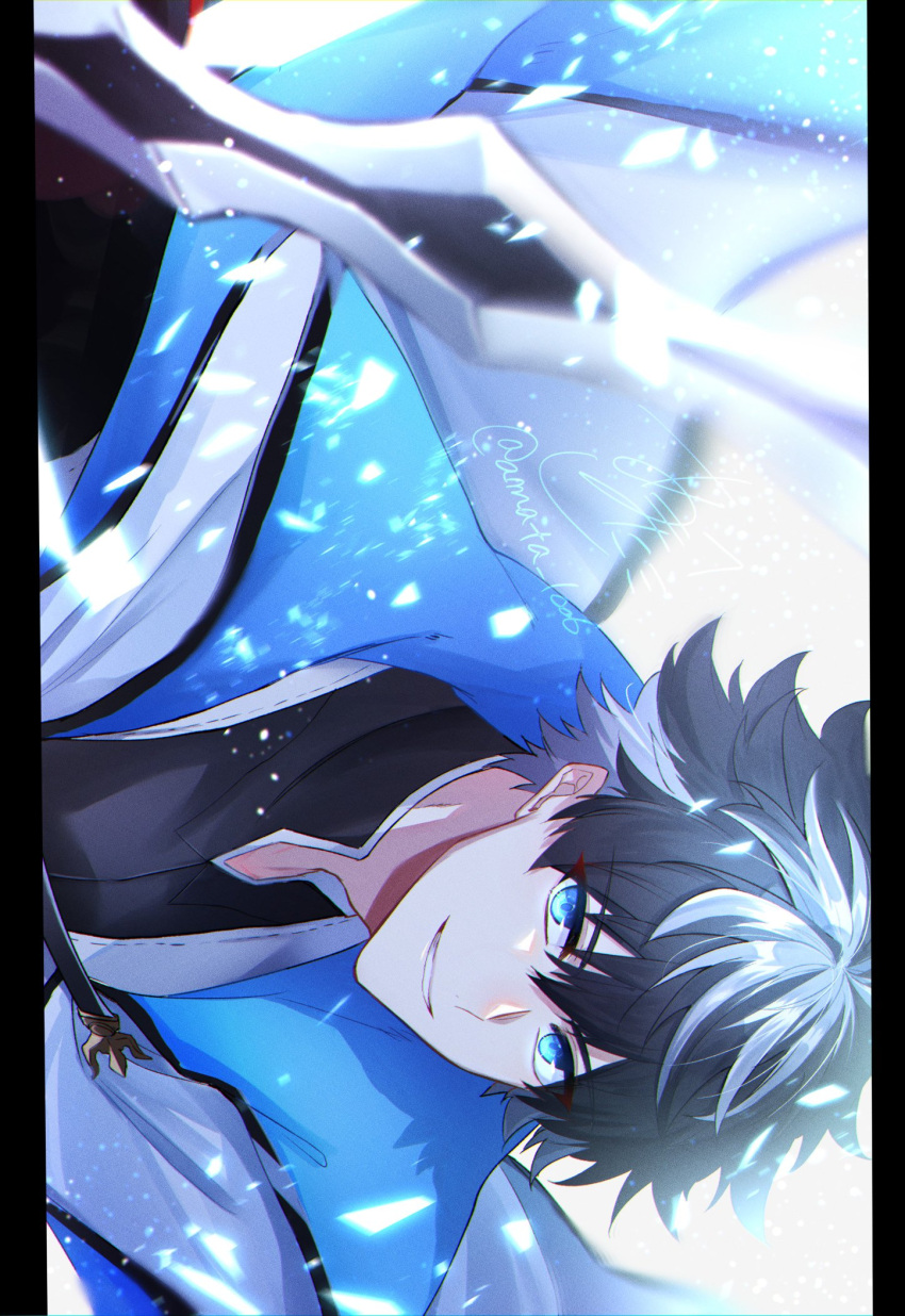 Safebooru - 1boy amata1006 black hair blue cloak blue eyes charlemagne ...