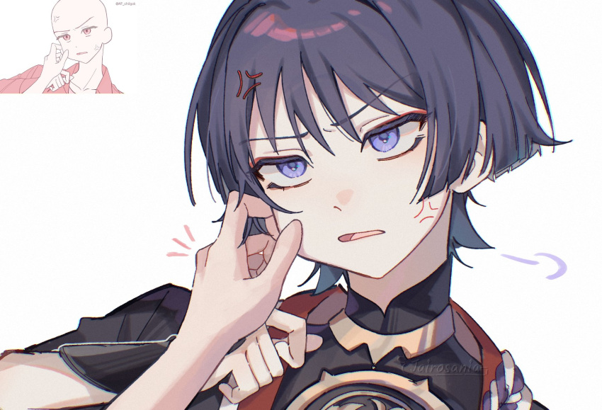 Safebooru - 1boy anger vein annoyed armor artist name black bodysuit ...